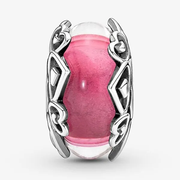 Hạt Vòng Charm Pandora Reveal Your Love Pink Murano Glass 791159C00 Màu Hồng Bạc