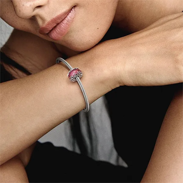 Hạt Vòng Charm Pandora Reveal Your Love Pink Murano Glass 791159C00 Màu Hồng Bạc