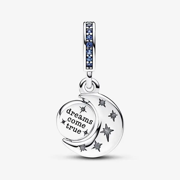 Hạt Vòng Charm Pandora Sparkling Moon Spinning Dangle 792979C01 Màu Xanh Bạc