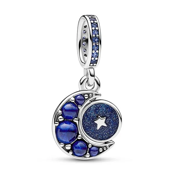Hạt Vòng Charm Pandora Sparkling Moon Spinning Dangle 792979C01 Màu Xanh Bạc