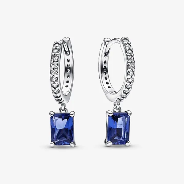Khuyên Tai Nữ Pandora Blue Rectangular Sparkling Hoop Earrings 292381C01 Màu Bạc Xanh