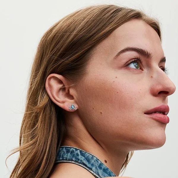 Khuyên Tai Nữ Pandora Disney Cinderella's Carriage Stud Earrings 293060C01 Màu Xanh Bạc