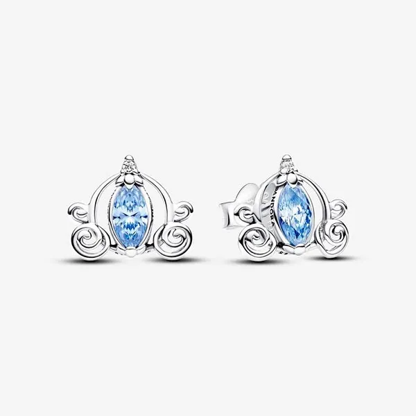 Khuyên Tai Nữ Pandora Disney Cinderella's Carriage Stud Earrings 293060C01 Màu Xanh Bạc