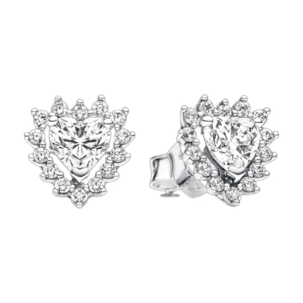 Khuyên Tai Nữ Pandora Timeless Silver Earrings Two Heart Stones 293097C01 Màu Bạc