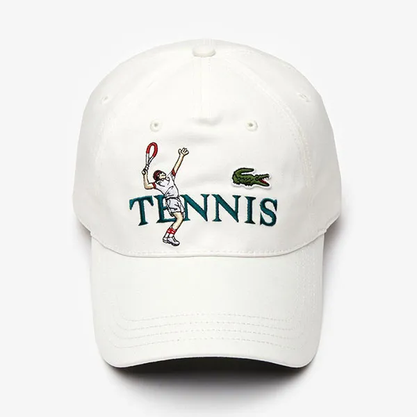 Mũ Lacoste Tennis Graphic Twill Cap Pickleball RK4228L 2CQ Màu Trắng