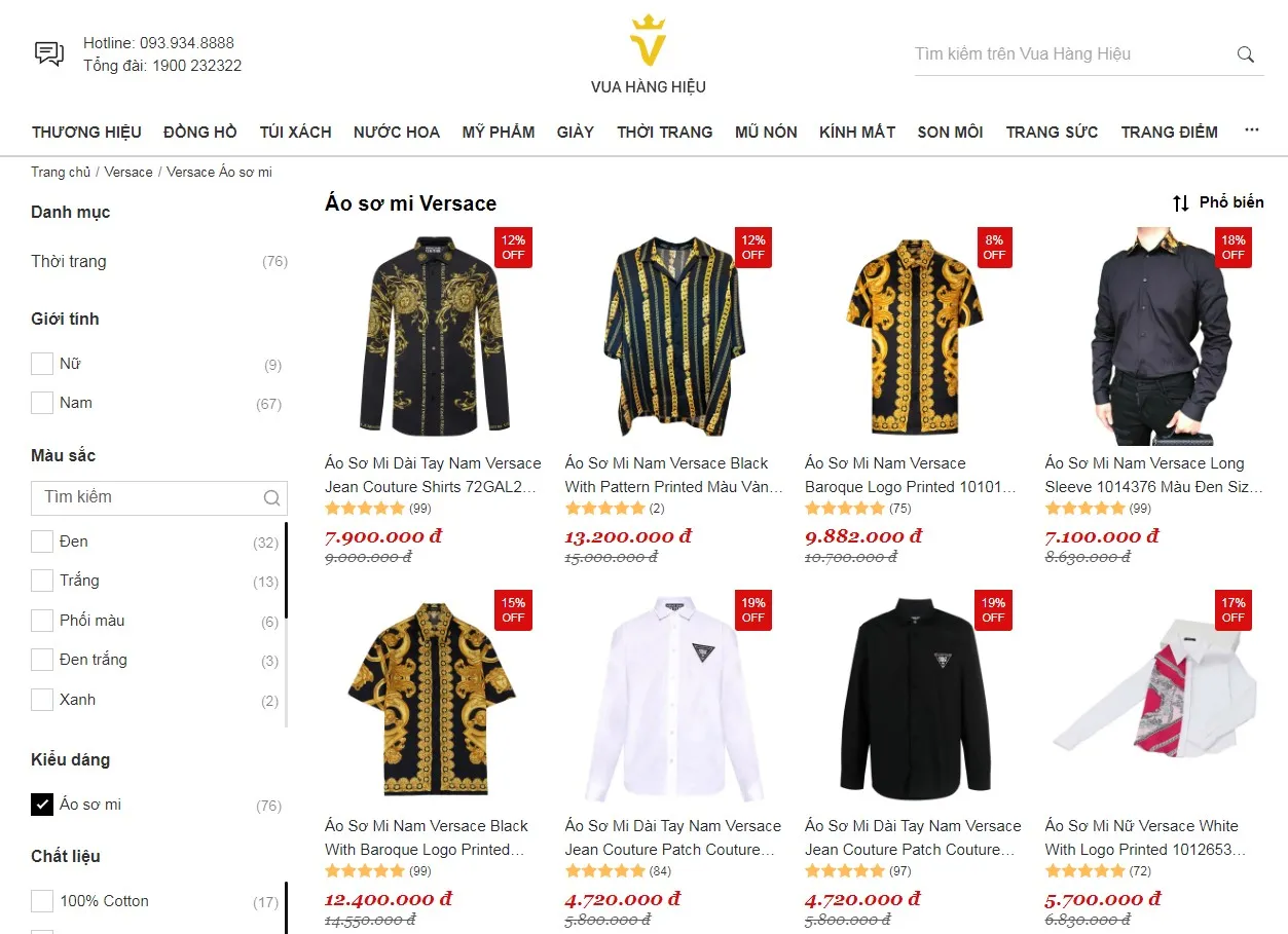 Mua Áo Sơ Mi Versace Chính Hãng Tại Vua Hàng Hiệu