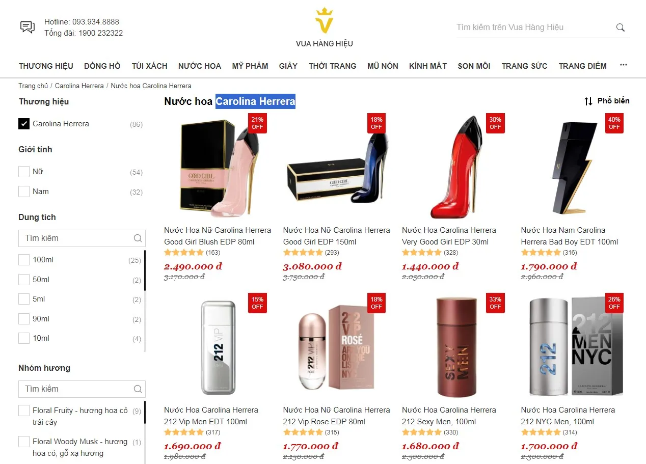Mua Nước Hoa Carolina Herrera Chính Hãng Tại Vua Hàng Hiệu