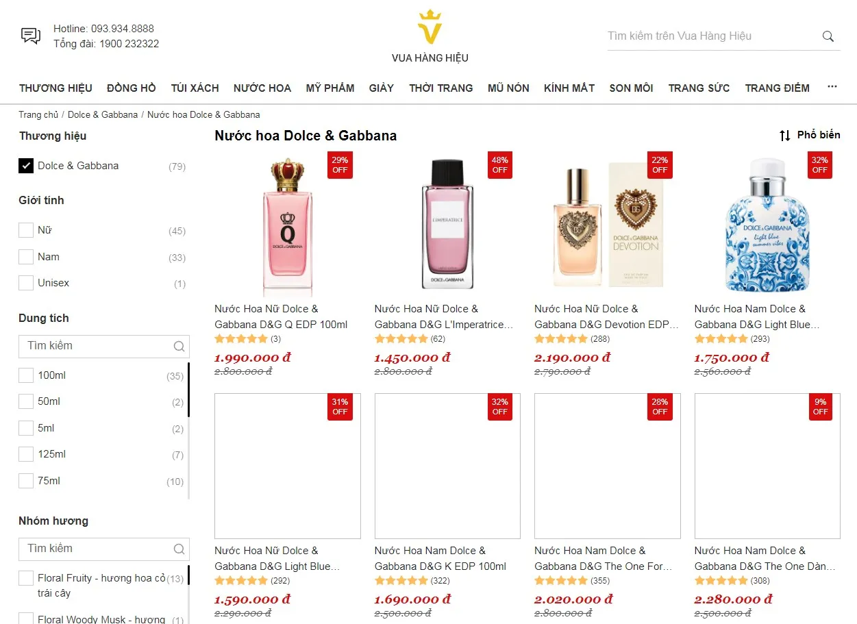 Mua Nước Hoa Dolce & Gabbana Chính Hãng Tại Vua Hàng Hiệu