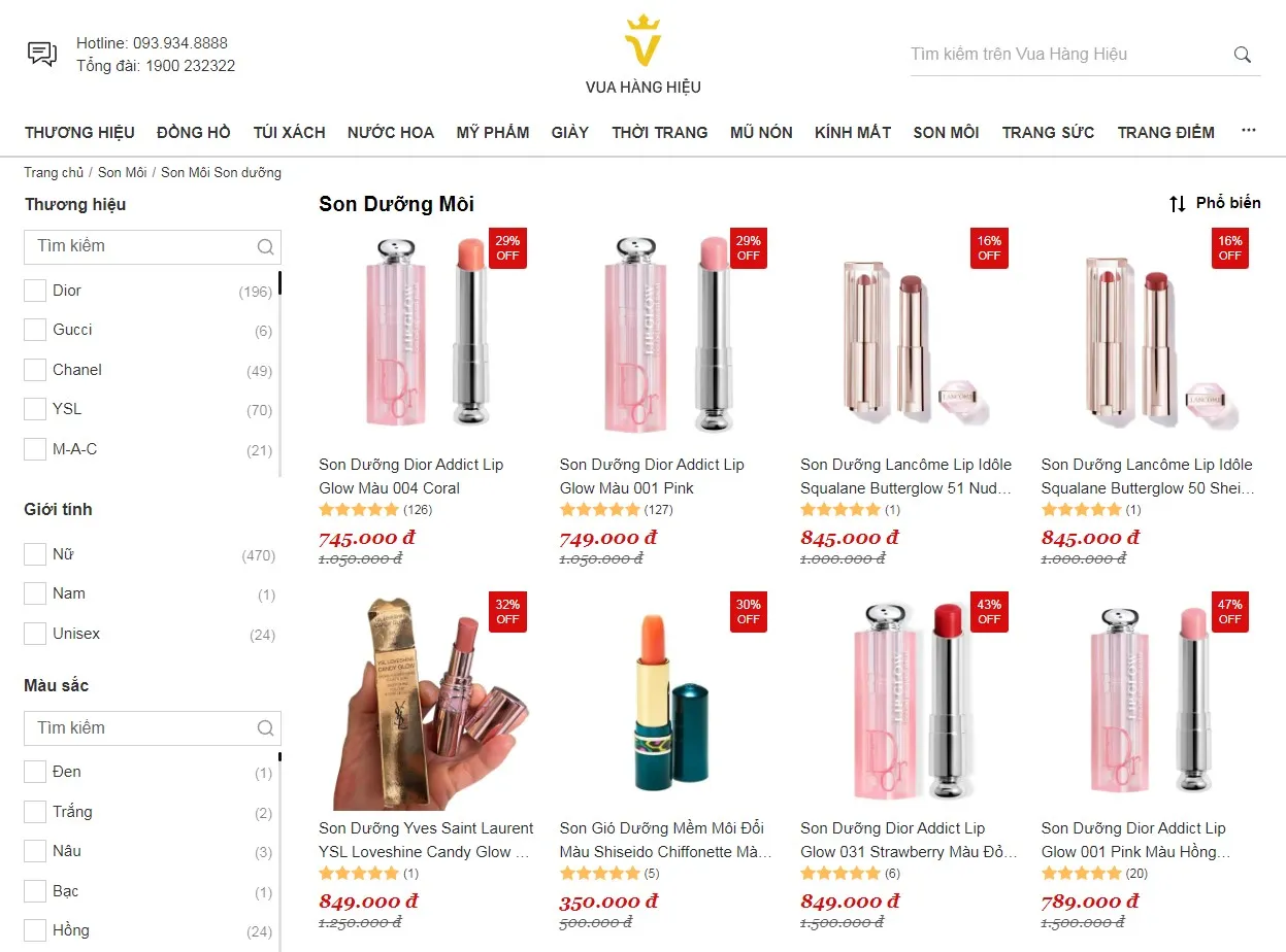 Mua Son Dưỡng Chính Hãng Tại Vua Hàng Hiệu