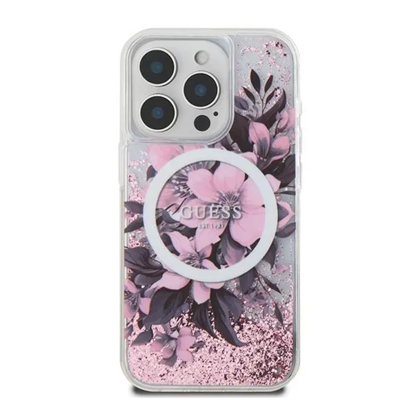 Ốp Điện Thoại Guess Magsafe Liquid Glitter Hard Case With Flower Design For iPhone 16 Pro Max Màu Hồng