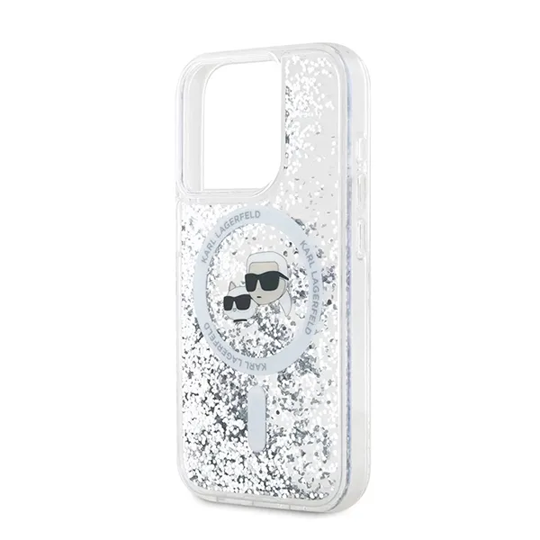 Ốp Điên Thoại Karl Lagerfeld Magsafe Liquid Glitter Hard Case With Karl & Choupette Head For iPhone 16 Pro Max Trong Suốt