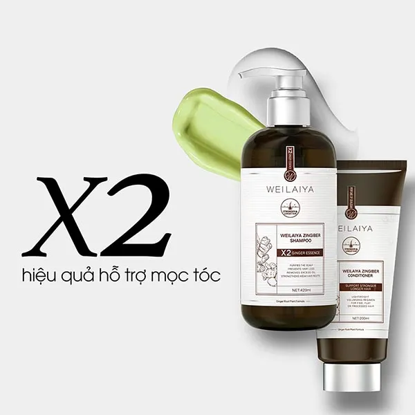 Set Dầu Gội + Dầu Xả Gừng Hỗ Trợ Mọc Tóc Weilaiya Luxury 2 Món (420ml x 200ml)