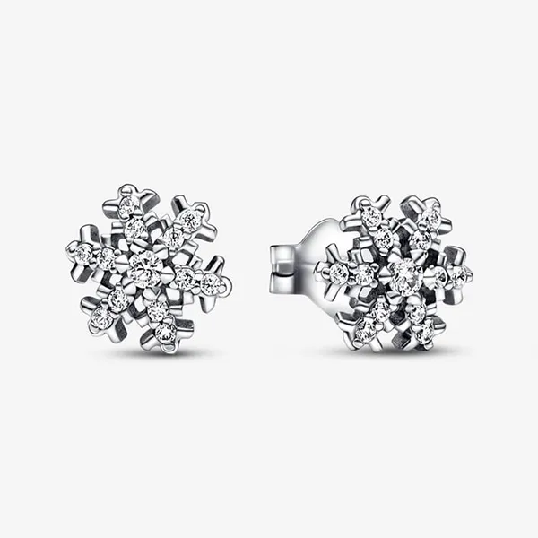 Set Dây Chuyền + Khuyên Tai Nữ Pandora Sparkling Snowflake Pendant Necklace And Earring Màu Bạc