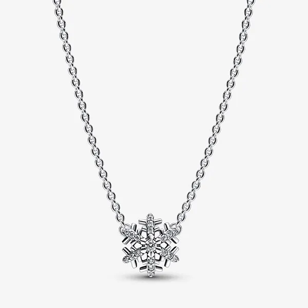 Set Dây Chuyền + Khuyên Tai Nữ Pandora Sparkling Snowflake Pendant Necklace And Earring Màu Bạc