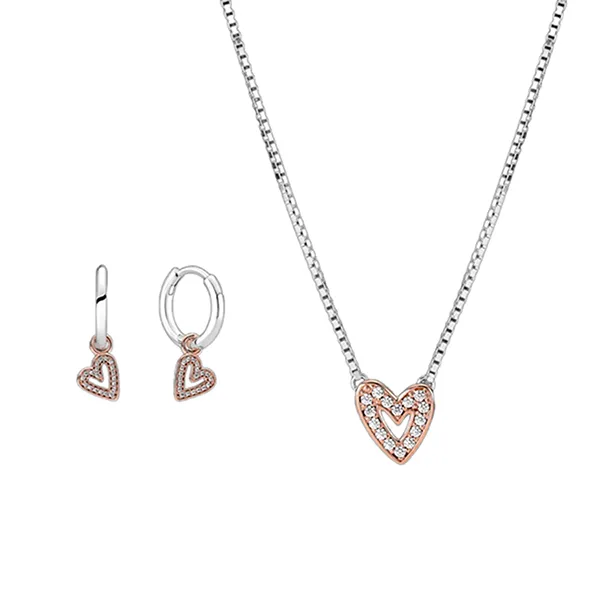 Set Dây Chuyền Khuyên Tai Pandora Mạ Vàng Hồng 14K - Trang sức - Vua Hàng Hiệu