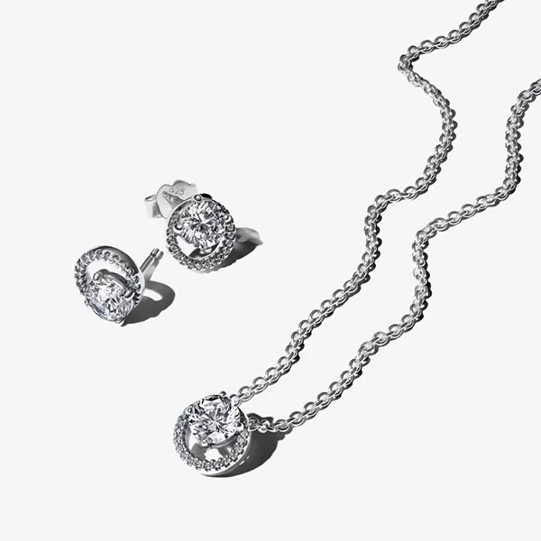 Set Dây Chuyền Khuyên Tai Pandora Sparkling Round Cut B802398
