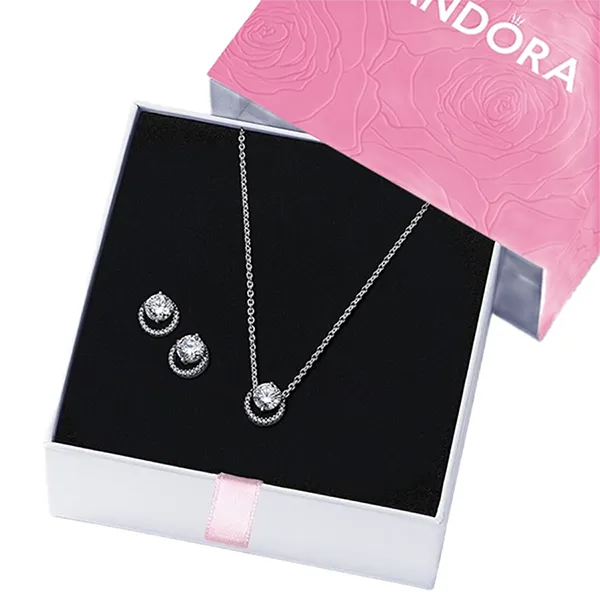 Set Dây Chuyền Khuyên Tai Pandora Sparkling Round Cut B802398