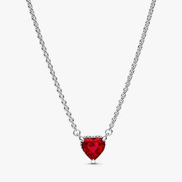 Set Dây Chuyền Và Khuyên Tai Nữ Pandora Sparkling Red Heart Jewelry Gift B802278-2 Màu Bạc Đỏ - Trang sức - Vua Hàng Hiệu
