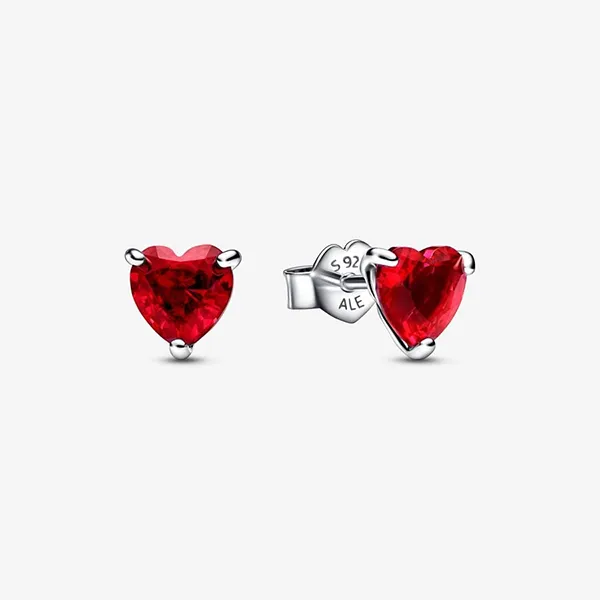 Set Dây Chuyền Và Khuyên Tai Nữ Pandora Sparkling Red Heart Jewelry Gift B802278-2 Màu Bạc Đỏ - Trang sức - Vua Hàng Hiệu