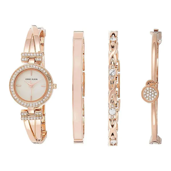 Set Đồng Hồ + Vòng Đeo Tay Nữ Anne Klein Bangle Watch And Premium Crystal Accented Bracelet Set Màu Vàng Hồng - Đồng hồ - Vua Hàng Hiệu