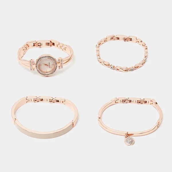 Set Đồng Hồ + Vòng Đeo Tay Nữ Anne Klein Bangle Watch And Premium Crystal Accented Bracelet Set Màu Vàng Hồng - Đồng hồ - Vua Hàng Hiệu