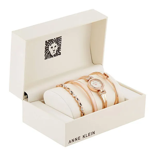 Set Đồng Hồ + Vòng Đeo Tay Nữ Anne Klein Bangle Watch And Premium Crystal Accented Bracelet Set Màu Vàng Hồng - Đồng hồ - Vua Hàng Hiệu