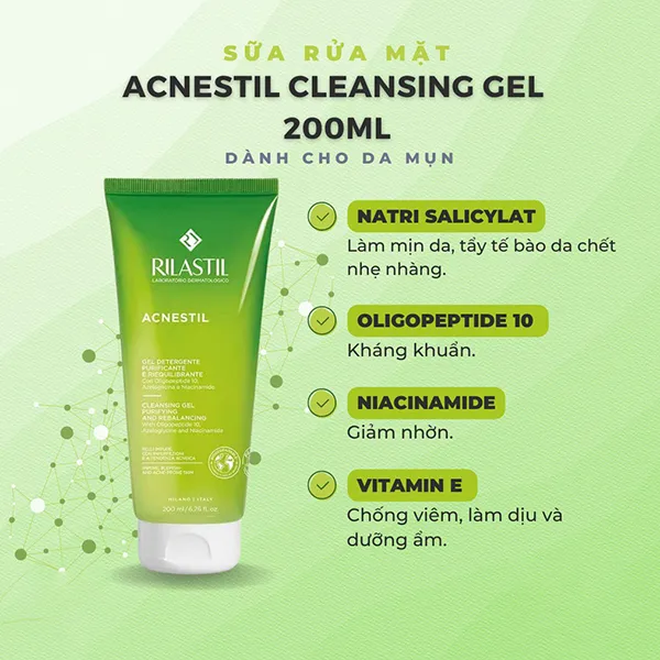 Sữa Rửa Mặt Dạng Gel Cho Da Mụn Rilastil Acnestil Cleansing 200ml