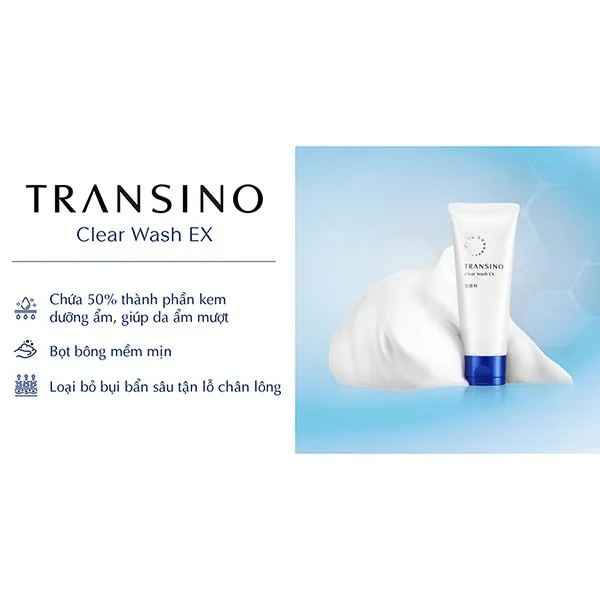 Sữa Rửa Mặt Hỗ Trợ Dưỡng Ẩm Transino Clear Wash EX 100g - Sữa Rửa Mặt - Vua Hàng Hiệu