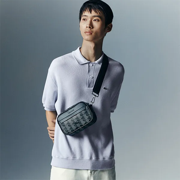Túi Đeo Chéo Nam Lacoste The Blend Small Monogram Canvas Crossbody Bag NH3650LX H45 Màu Đen Xám