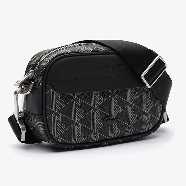 Túi Đeo Chéo Nam Lacoste The Blend Small Monogram Canvas Crossbody Bag NH3650LX H45 Màu Đen Xám