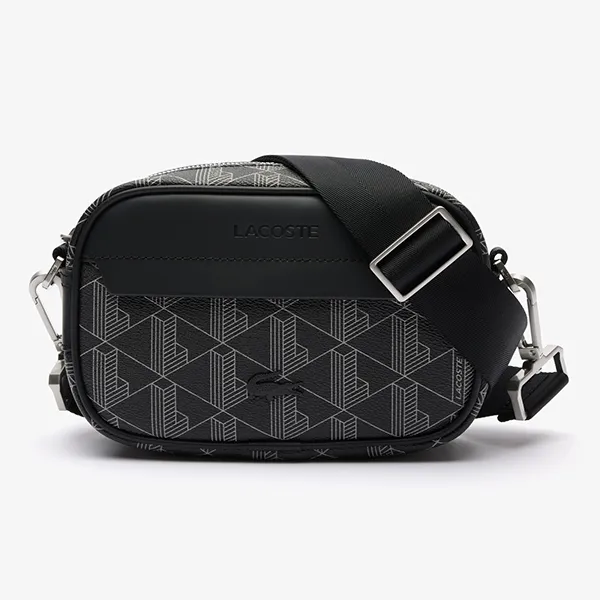Túi Đeo Chéo Nam Lacoste The Blend Small Monogram Canvas Crossbody Bag NH3650LX H45 Màu Đen Xám
