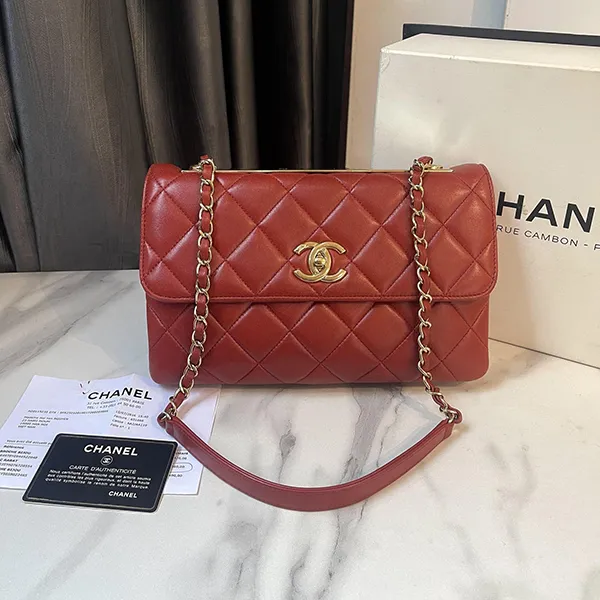 Túi Đeo Chéo Nữ Chanel Red Leather Quilted Trendy CC Flap Shoulder Bag Màu Đỏ