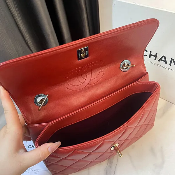 Túi Đeo Chéo Nữ Chanel Red Leather Quilted Trendy CC Flap Shoulder Bag Màu Đỏ