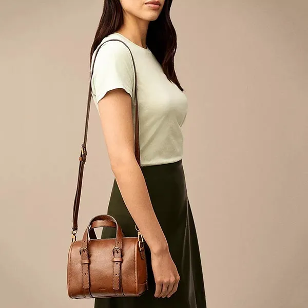 Túi Đeo Chéo Nữ Fossil Carlie Leather Mini Satchel ZB1856200 Màu Nâu - Túi xách - Vua Hàng Hiệu