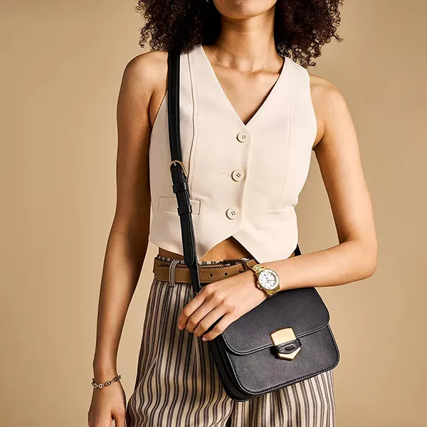 Túi Đeo Chéo Nữ Fossil Lennox Leather Crossbody Bag ZB1924001 Màu Đen