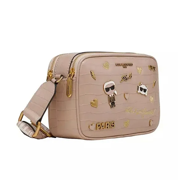 Túi Đeo Chéo Nữ Karl Lagerfeld Maybelle Pins Camera Crossbody Shell Màu Be Đậm