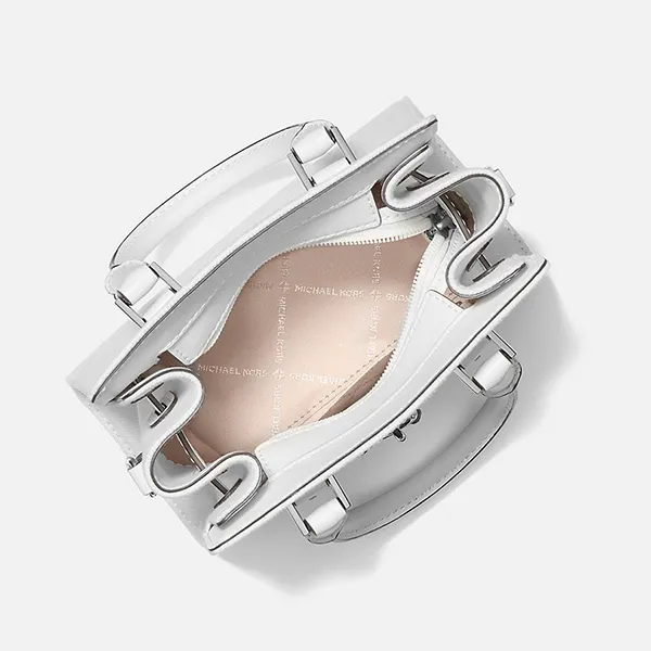 Túi Đeo Chéo Nữ Michael Kors MK Hamilton Extra-Small Crystal Embellished Washed Denim Satchel 35T4SHMS0I Màu Trắng