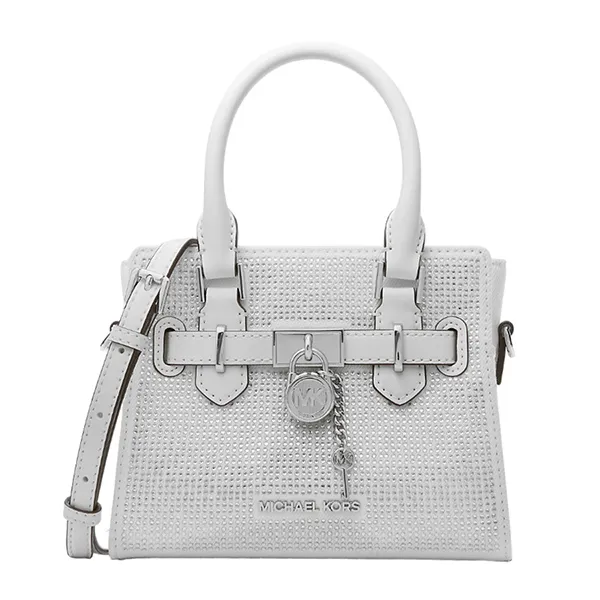 Túi Đeo Chéo Nữ Michael Kors MK Hamilton Extra-Small Crystal Embellished Washed Denim Satchel 35T4SHMS0I Màu Trắng