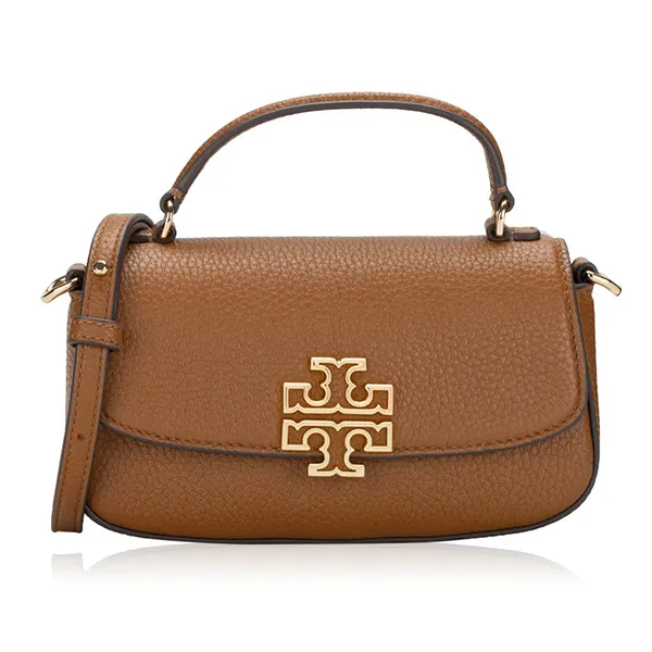 Túi Đeo Chéo Nữ Tory Burch Britten Mini Top Handle Leather Crossbody Màu Nâu - Túi xách - Vua Hàng Hiệu