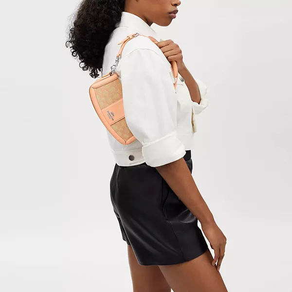 Túi Đeo Vai Nữ Coach Andrea Small Shoulder Bag In Signature Jacquard Silver/Faded Blush CT759 Màu Cam Đào - Túi xách - Vua Hàng Hiệu