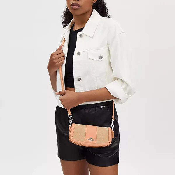 Túi Đeo Vai Nữ Coach Andrea Small Shoulder Bag In Signature Jacquard Silver/Faded Blush CT759 Màu Cam Đào - Túi xách - Vua Hàng Hiệu