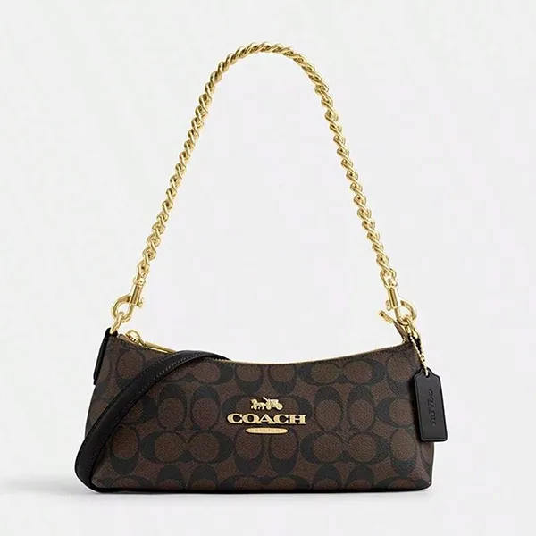 Túi Đeo Vai Nữ Coach Charlotte Shoulder Bag In Signature Canvas Coffee Brown CL405 Màu Nâu Đen