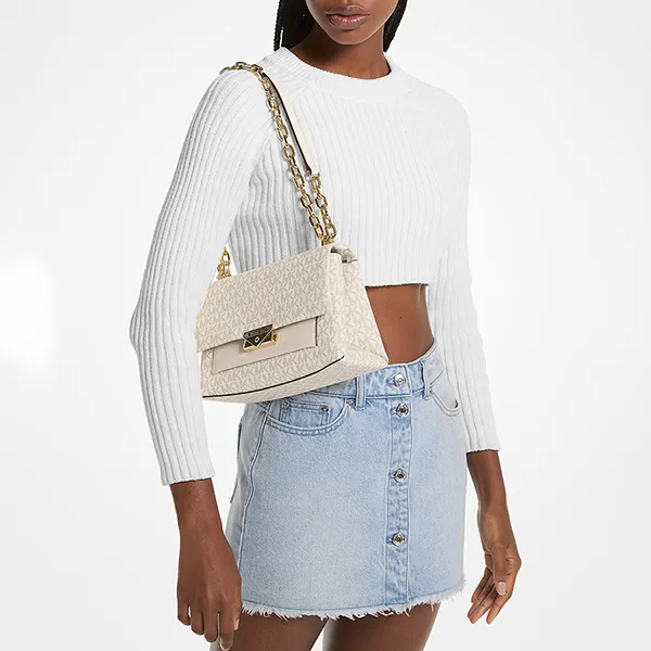 Túi Đeo Vai Nữ Michael Kors MK Cece Medium Logo Shoulder Bag 35F2G0EF8B Màu Trắng