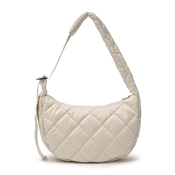 Túi Đeo Vai Nữ MLB Korea Curve Padded Hobo Bag Boston Red Sox Cream 3ABQL064N-43CRD Màu Kem