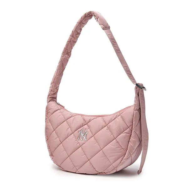 Túi Đeo Vai Nữ MLB Korea Curve Padded Hobo Bag New York Yankees Pink 3ABQL064N-50PKM Màu Hồng