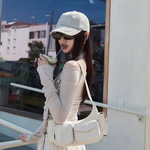 Túi Đeo Vai Nữ MLB Multi Pocket Cargo Bag New York Yankees 3ABQBV25N-50CRS Shoulder Bag Màu Trắng Kem - Túi xách - Vua Hàng Hiệu