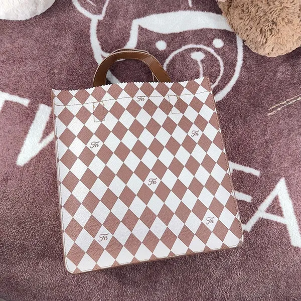Túi Tote Nữ TTWN BEAR TN3521-88330 Caro Màu Nâu Trắng