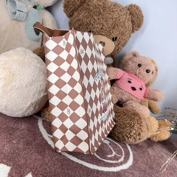 Túi Tote Nữ TTWN BEAR TN3521-88330 Caro Màu Nâu Trắng