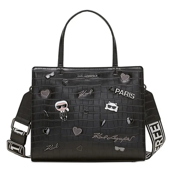 Túi Xách Tay Nữ Karl Lagerfeld Paris Maybelle Small Leather Satchel Handle Bag Màu Đen Size 24