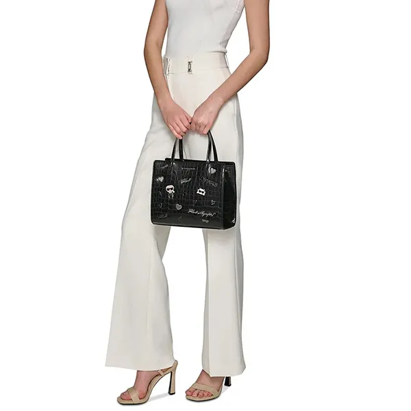 Túi Xách Tay Nữ Karl Lagerfeld Paris Maybelle Small Leather Satchel Handle Bag Màu Đen Size 24
